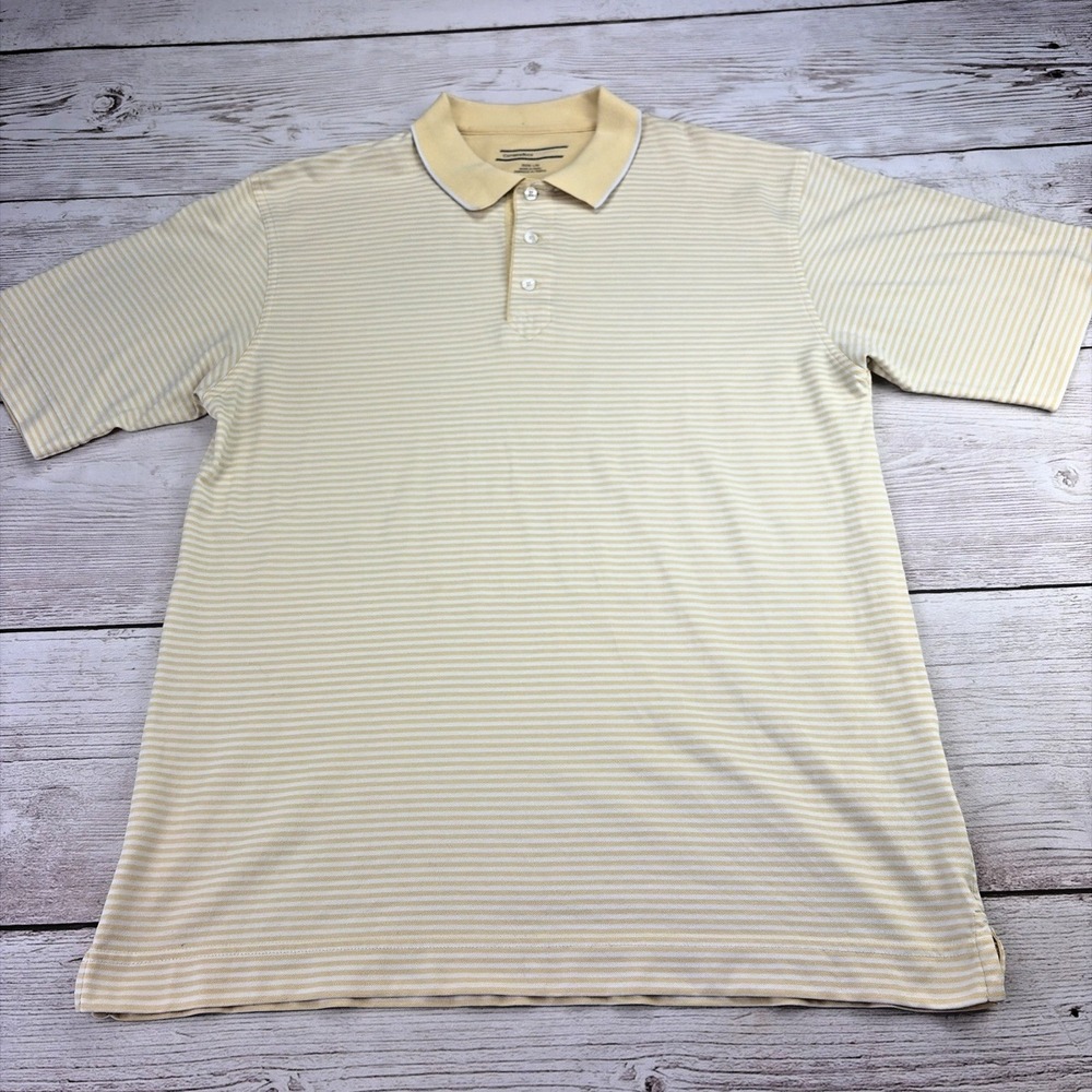 Cutter & Buck Men's Large Yellow Striped CB DryTec Golf Polo Shirt Excellent